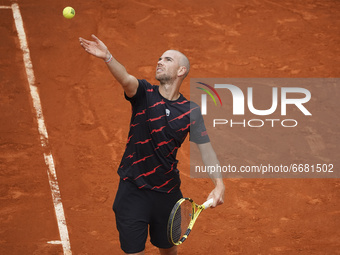 Adrian Mannarino of France in action during his Men's Singles match, round of 64, against Carlos Alcaraz of Spain on the ATP Masters 1000 -...