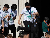 The coach, Nuno Dias jumps, on May 4, in Lisbon, Portugal.
The Futsal Team of Sporting Clube de Portugal  was received at the Lisbon chamber...