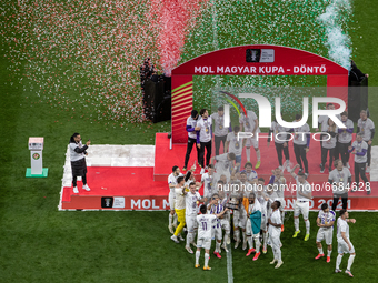 Award ceremony with Újpest FC aftre the match on MOL Hungarian CUP Final 2021 match between Fehervár and Ujpest at Puskás Aréna on May 03, 2...