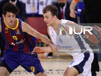 Kevin Pangos and Leandro Bolmaro during the match between FC Barcelona and BC Zenit Saint Petersburg, corresponding to the 5th match of the...