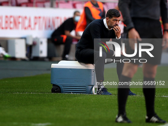 FC Porto's head coach Sergio Conceicao looks on during the Portuguese League football match between SL Benfica and FC Porto at the Luz stadi...