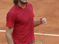 Stefanos Tsitsipas of Greece in accion durante  his third round match against Casper Ruud of Norway during day eight of the Mutua Madrid Ope...