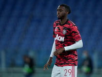 Aaron Wan-Bissaka of Manchester United looks on during the UEFA Europa League Semi-Final match between AS Roma and Manchester United at Stad...