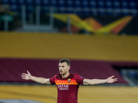 Edin Dzeko of AS Roma gestures during the UEFA Europa League Semi-Final match between AS Roma and Manchester United at Stadio Olimpico, Rome...