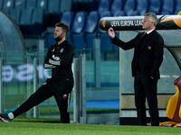 Ole Gunnar Solskjaer manager of Manchester United and Michael Carrick of Manchester United during the UEFA Europa League Semi-Final match be...