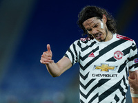 Edinson Cavani of Manchester United gestures during the UEFA Europa League Semi-Final match between AS Roma and Manchester United at Stadio...