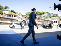Spain's Prime Minister Pedro Sanchez (R) arrives for the Porto Social Summit hosted by the Portuguese presidency of the Council of the Europ...