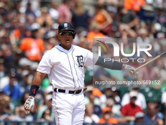 Detroit tigers' Miguel Cabrera during the fourth inning of a baseball game against the Pittsburgh Pirates in Detroit, Michigan USA, on Thurs...