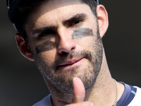 Detroit Tigers' J.D. Martinez reacts with a thumbs up after the game against the Pittsburgh Pirates at Comerica Park in Detroit, Michigan US...