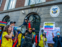 Hundreds of Colombian people are gathering in front  of the Colombian embassy in Amsterdam, Netherlands on May 7th, 2021 to show their suppo...