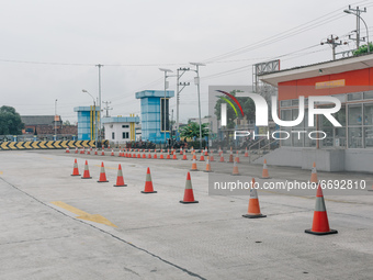 Quiet situation of Bawen bus station in Semarang Regency, Indonesia on May 8, 2021. This bus station has become quiet as Indonesia governmen...