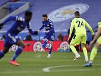 James Maddison of Leicester City shoots at goal during the Premier League match between Leicester City and Newcastle United at the King Powe...