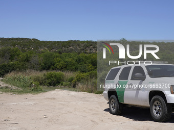 A Border Patrol Vehicle is seen along the Rio Grnade, US and Mexico Border on May 7 ,2021 in Rio Bravo Texas US.   According to unofficial e...