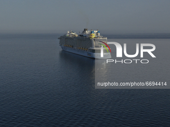The cruise ship Odyssey of the Seas moored near the Mediterranean port of Limassol. Cyprus, Saturday, May 8, 2021. (