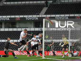 Martyn Waghorn of Derby County injures himself on the post during the Sky Bet Championship match between Derby County and Sheffield Wednesda...