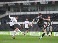 Patrick Roberts of Derby County shoots during the Sky Bet Championship match between Derby County and Sheffield Wednesday at Pride Park, Der...