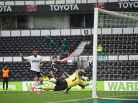 Colin Kazim-Richards of Derby County scores but it's disallowed during the Sky Bet Championship match between Derby County and Sheffield Wed...