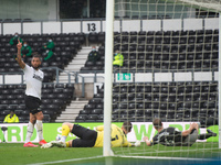 Colin Kazim-Richards of Derby County scores but it's disallowed during the Sky Bet Championship match between Derby County and Sheffield Wed...