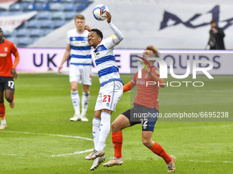 Chris Willock of QPR contests a header with Kiernan Dewsbury-Hall of Luton town during the Sky Bet Championship match between Queens Park Ra...