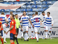 Stefan Johansen of QPR celebrates after scoring his team's second goal with his team mates during the Sky Bet Championship match between Que...