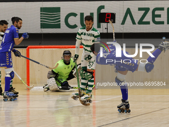 Miguel Rocha shoots during the Rink Hockey playoffs 1st leg between Sporting CP and OC Barcelos, at Pavilhão João Rocha, Lisboa, Portugal, 0...