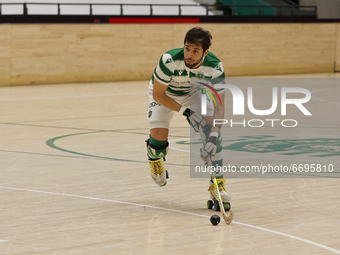 Ferran Font in action during the Rink Hockey playoffs 1st leg between Sporting CP and OC Barcelos, at Pavilhão João Rocha, Lisboa, Portugal,...