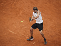 Alexander Zverev of Germany in action during his Men's Singles match, Semifinals, against Dominic Thiem of Austria on the ATP Masters 1000 -...