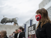 Several people participate in an anti-bullfighting protest in front of the Vista Alegre bullring, on May 9, 2021 in Madrid, Spain. During th...