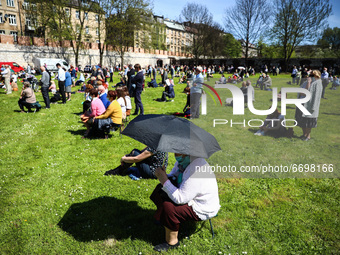 People attend the ceremony commemorating St. Stanislaus at Church on the Rock in Krakow, Poland on May 9, 2021. Each year on the first Sunda...