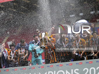    Players of Hull City lift the trophy during the Sky Bet League 1 match between Charlton Athletic and Hull City at The Valley, London, UK...