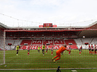   Sam Hoskins of Northampton Town puts them into a 1-0 lead scoring from a free kick during the Sky Bet League 1 match between Sunderland an...