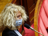 Libertes et Territoires Member of Parliament Martine Wonner opposes at the project of the government about Covid-19 health crisis exit and t...