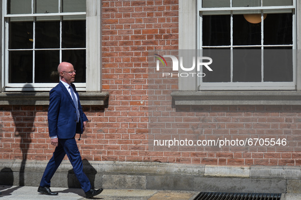 Stephen Donnelly, Ireland's Minister of Health, leaves after speaking to the media about the Healthy Ireland strategic action plan after tod...