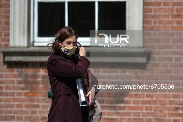 Hildegarde Naughton, Minister of state for Civil and Criminal Justice, seen at Dublin Castle, after addressing media about proposal for a ne...