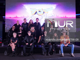 Integrants of the bands Kabah, JNS, Magneto, Sentidos Opuestos poses for photos during 90’s Pop Tour press Conference at Mexico City Arena o...
