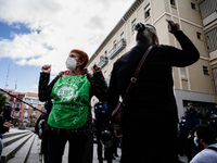 Activists of the PAH and residents of the neighborhood protest in front of the building where the EMVS (Municipal Housing and Land Company o...