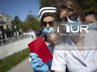 Protest of nurses and midwives in Warsaw, Poland on May 12, 2021. (