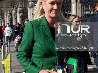 Amanda Milling departs Parliament on 11th May 2021 in London, UK, after the Queens Speech. (