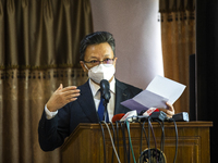 China's Ambassador to Bangladesh Li Jiming, speaks to press in a handover ceremony of 500 thousand doses of the Chinese-made Sinopharm Covid...