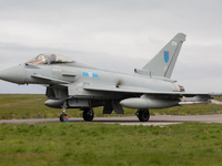 A Royal Air Force Eurofighter Typhoon during Exercise Joint Warrior at RAF Lossiemouth, Scotland on 13th May 2021. 
 (