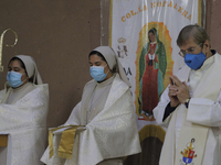 Mass at the Parish of Our Lady of Guadalupe located in Colonia Nopalera, Tláhuac, in memory of the 26 people who died after the collapse of...