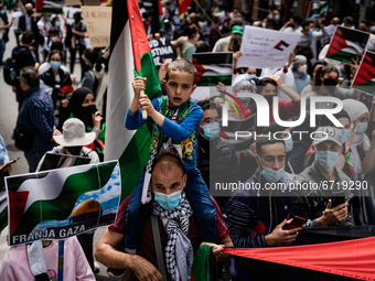 Demonstration of support for the Palestinian people in Madrid, Spain, on May 15, 2021, on the occasion of the 
