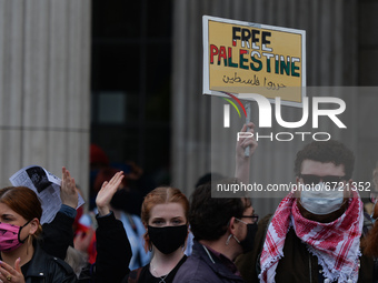 Pro-Palestinian protesters seen on O'Connell Street in Dublin city center during 'Rally for Palestine'.
On Saturday, 15 May 2021, in Dublin,...
