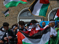 Pro-Palestinian protesters seen next to the Israeli Embassy on Pembroke Road in Dublin during 'Rally for Palestine'.
On Saturday, 15 May 202...
