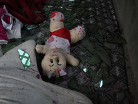 A doll lies on broken window panes inside damaged residential house after encouter between Indian forces and Alledged militants came to end...