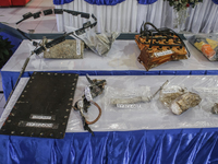 Several parts from sunken Indonesian Navy submarine KRI Nanggala 402 being showed during press conference at Indonesia Navy Base in Denpasar...