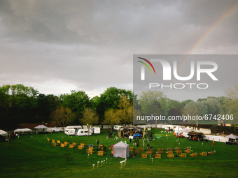 rainbow is seen during the opening of Moers Jazz festival in Moers, Germany on May 21, 2021 (
