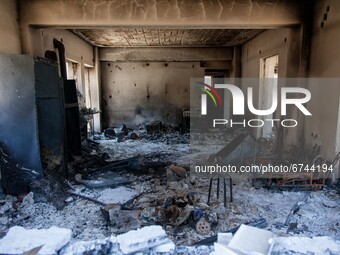 A burnt house in Mavrolimni village  in Korinthos area, west of Athens, Greece on May 21, 2021. (