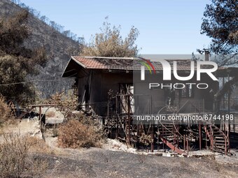 A burnt house in Mavrolimni  in Korinthos area, west of Athens, Greece on May 21, 2021. (