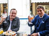 Kevin Spacey and actor Robert Davi toast during their afternoon meeting in Turin, Italy on June 1, 2021. 
The actor Kevin Spacey visits Tur...